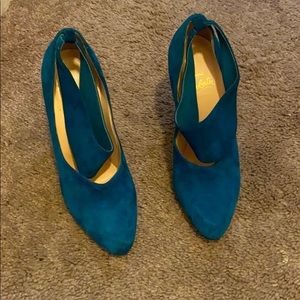 Teal suede red bottoms